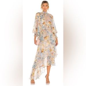 Astrid Floral Print Long Sleeve Asymmetric Chiffon Dress